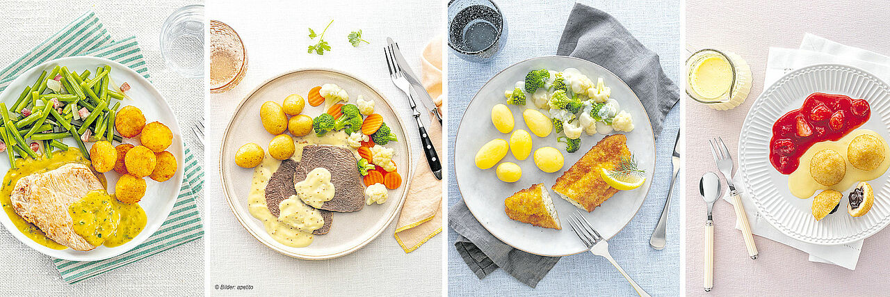 verschiedene Gerichte von Essen auf Rädern